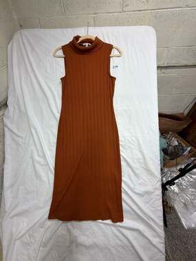 Nine West Rust Brown Sleeveless Turtleneck Rib Knit Midi Dress Size L